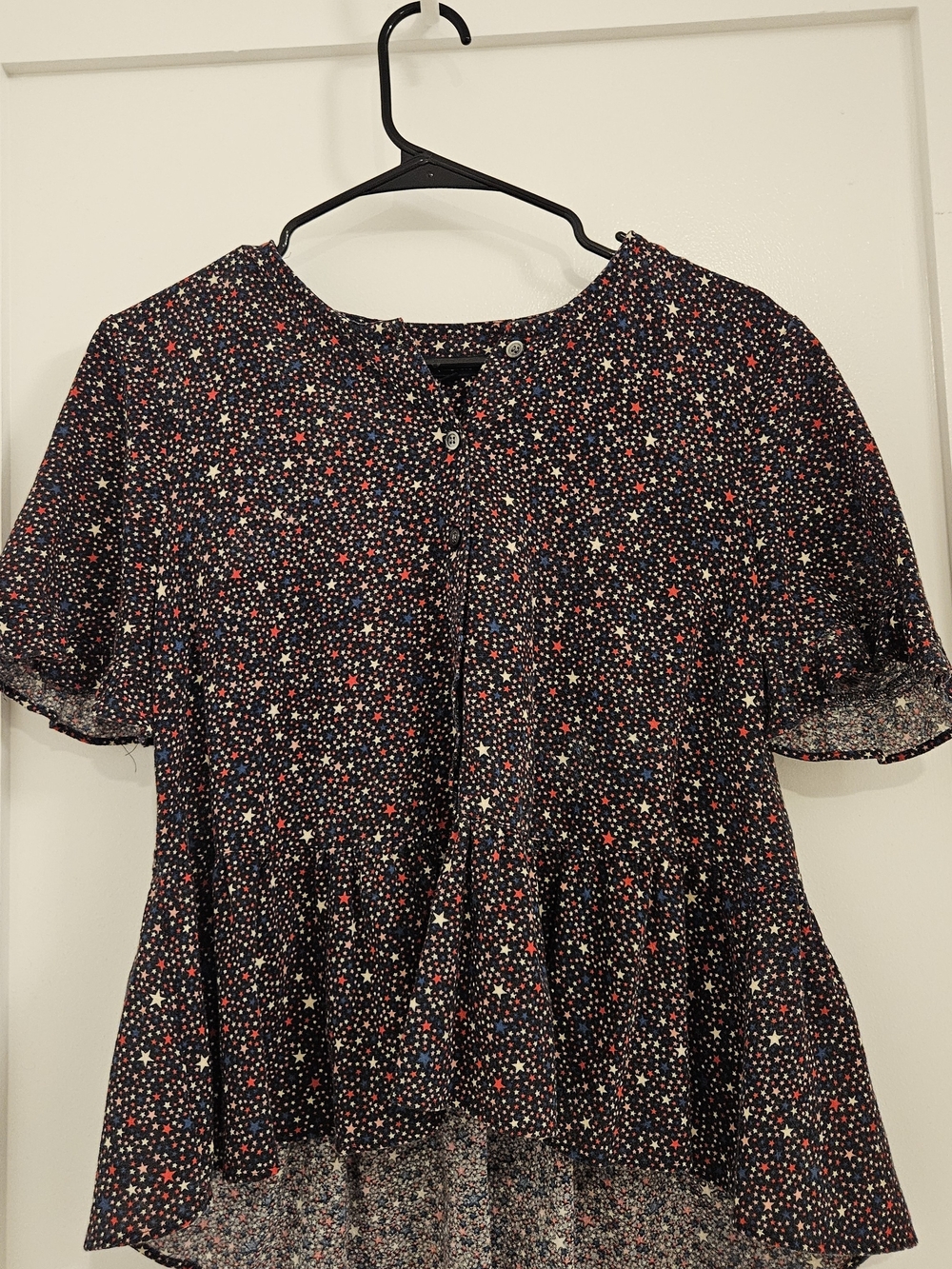 Madewell Black Star-Print Short Sleeve Peplum Blouse